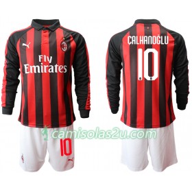 Camisolas de Futebol AC Milan CALHANOGLU 10 Criança Equipamento Principal 2018/19 Manga Comprida